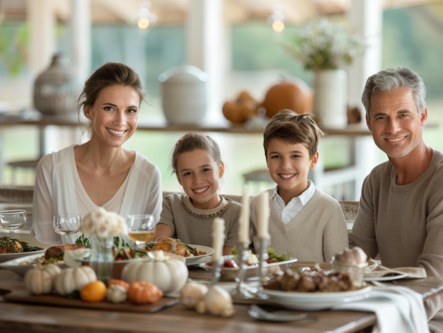 Uśmiechnięta rodzina przy stole